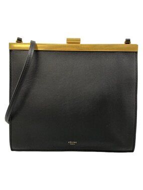 Celine Shoulder Bag Clasp Mini Black Leather